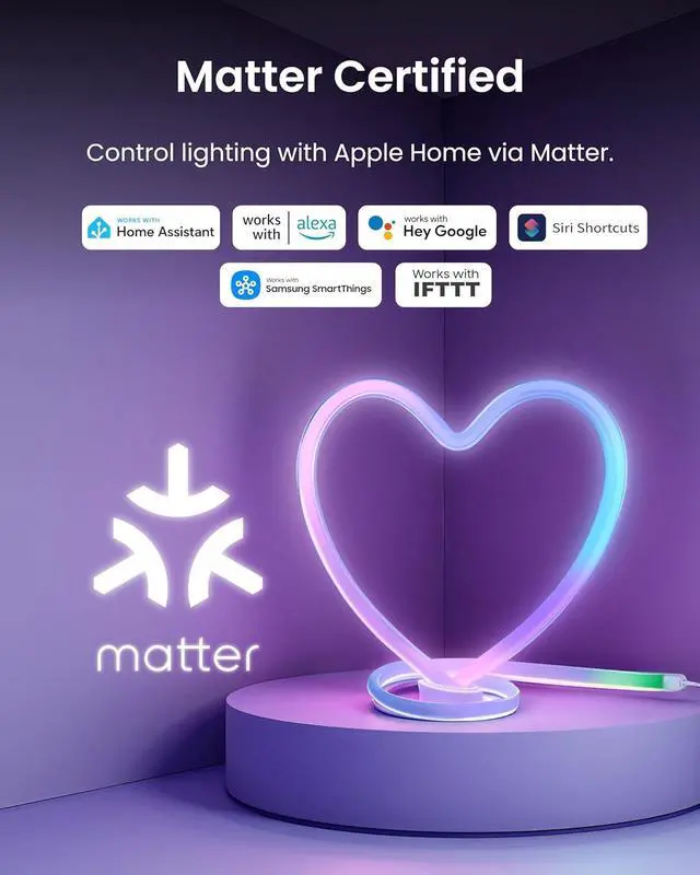 Alt view image 3 of 7 - RGBIC Neon Rope Lights Matter-Certified Wire Rope Light DIY Flexible Steel-Core Neon Lights for Wall & Bedroom Works with  Home/Siri Alexa & Google Music Sync 16M Colors 6.56ft