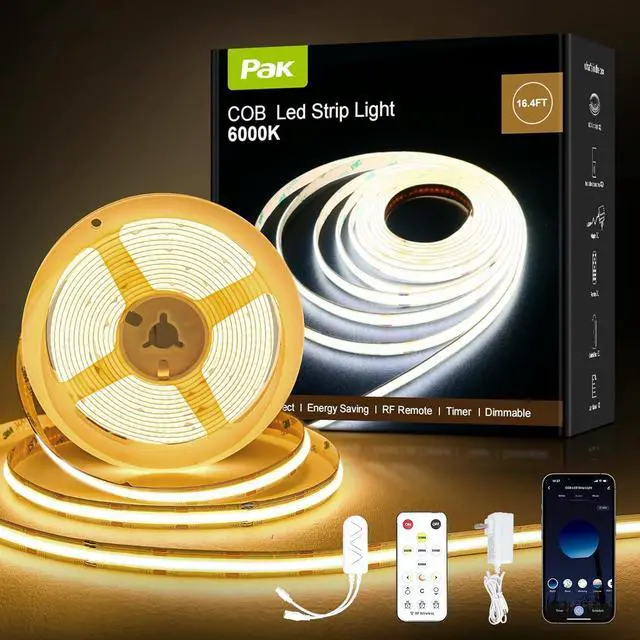 Main image of COB LED Strip Lights 16.4ft Dimmable White CCT Tunable 2300K-6500K DC 24V High Lumen Cuttable LED Tape Light 3040 LED 36W CRI 90 APP Remote Control Music Mode For Home DIY Living Room Bedroom