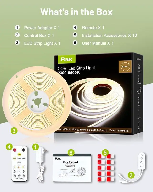 Alt view image 7 of 7 - COB LED Strip Lights 16.4ft Dimmable White CCT Tunable 2300K-6500K DC 24V High Lumen Cuttable LED Tape Light 3040 LED 36W CRI 90 APP Remote Control Music Mode For Home DIY Living Room Bedroom