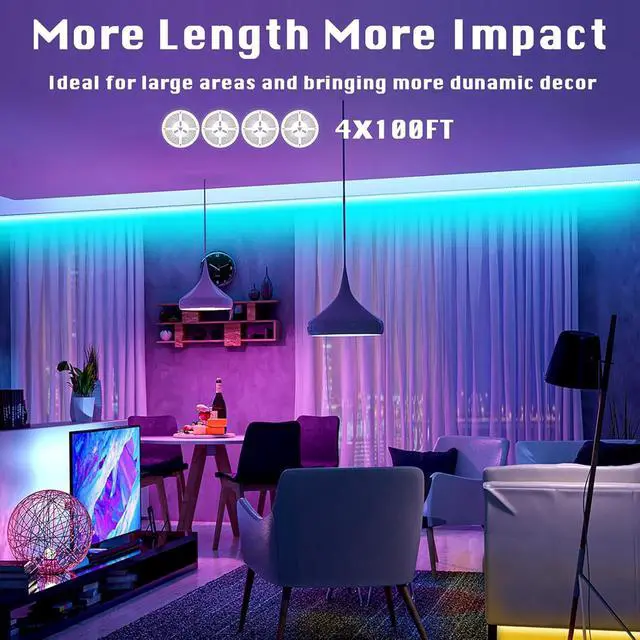 Alt view image 4 of 5 - Led Lights for Bedroom 400ft 24V Led Strip Lighting with IR Remote/Bluetooth App Control Music Sync RGB Color Changing via App for Room Party Festival Decor(4 Rolls of 100ft)