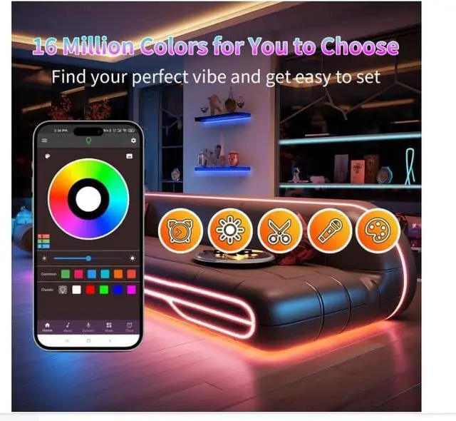 Alt view image 3 of 7 - Led Lights for Bedroom 300FT (2 Rolls of 150FT) RGB Led Strip Lights with Music Sync Color Changing Remote & App Controll Led Lights for Room and Party Super Long LEDs for Bedroom Ambiant