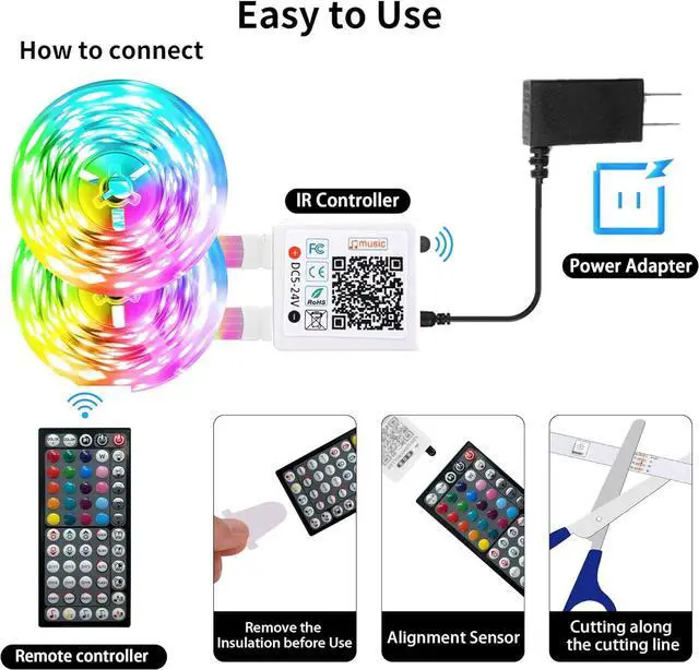 Alt view image 4 of 7 - Led Lights for Bedroom 300FT (2 Rolls of 150FT) RGB Led Strip Lights with Music Sync Color Changing Remote & App Controll Led Lights for Room and Party Super Long LEDs for Bedroom Ambiant