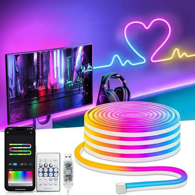 Main image of Smart Neon Rope Lights USB 16.4Ft LED Rope Lights IC & RGB Color Changing with APP Control Music Sync Neon Strip Lights Outdoor Waterproof DIY for Gaming Room Living Indoor Decor