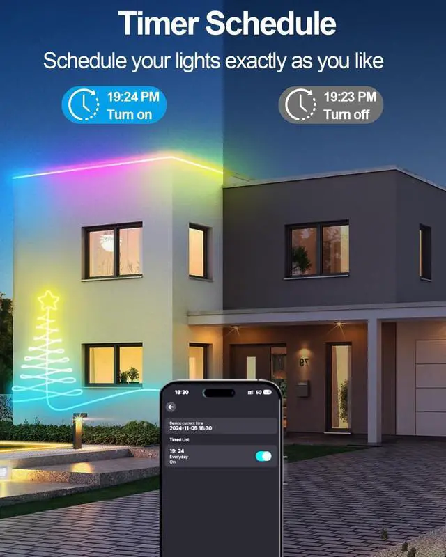 Alt view image 5 of 7 - Smart Neon Rope Lights USB 16.4Ft LED Rope Lights IC & RGB Color Changing with APP Control Music Sync Neon Strip Lights Outdoor Waterproof DIY for Gaming Room Living Indoor Decor