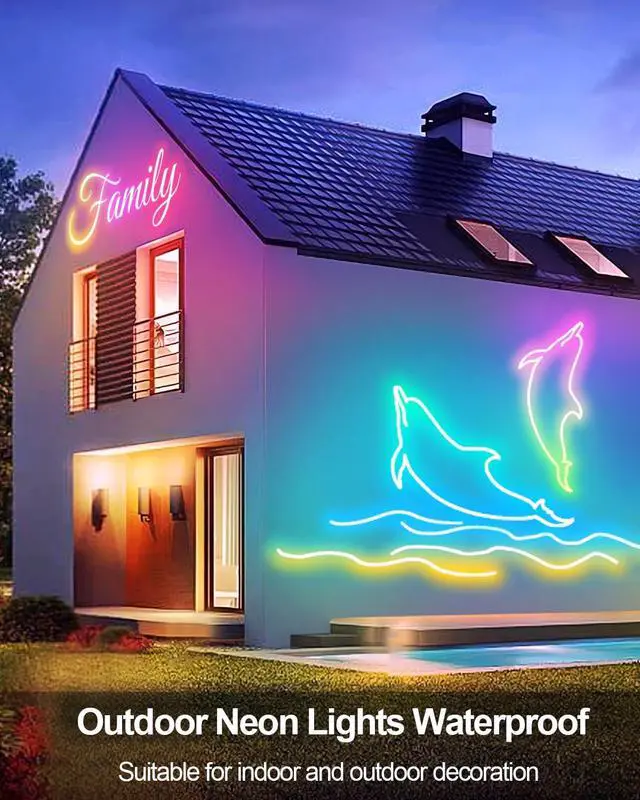 Alt view image 6 of 7 - Smart Neon Rope Lights USB 16.4Ft LED Rope Lights IC & RGB Color Changing with APP Control Music Sync Neon Strip Lights Outdoor Waterproof DIY for Gaming Room Living Indoor Decor