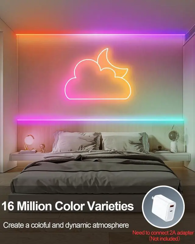 Alt view image 7 of 7 - Smart Neon Rope Lights USB 16.4Ft LED Rope Lights IC & RGB Color Changing with APP Control Music Sync Neon Strip Lights Outdoor Waterproof DIY for Gaming Room Living Indoor Decor