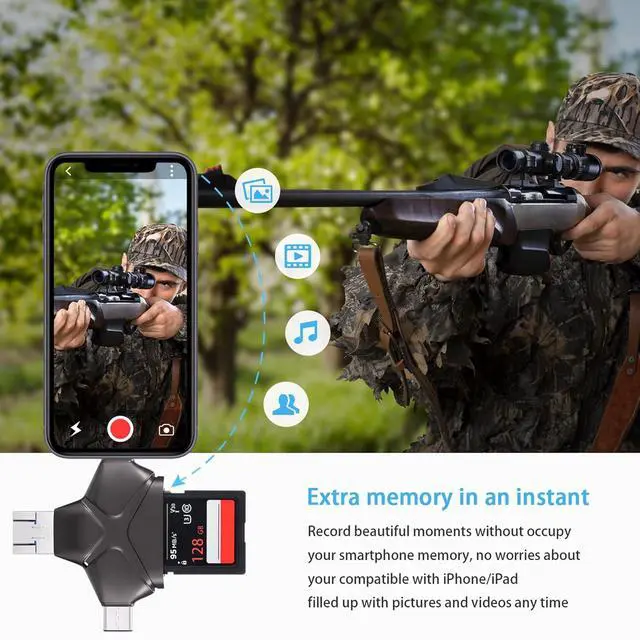 Alt view image 5 of 7 - 4 in 1 Trail Camera Viewer Memory Card Reader Compatible with iPhone/Ipad/Android/Computer/Camera/Type C Hunting Photo & Video Viewer Gift for Scouting Deer Hunting Game