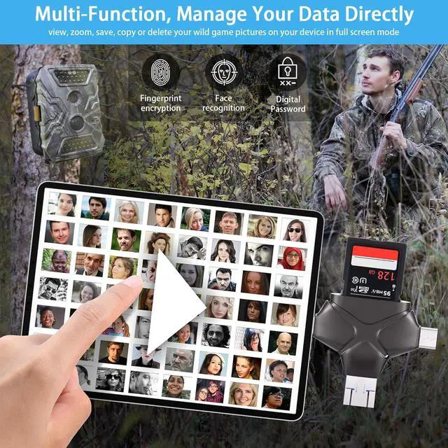 Alt view image 7 of 7 - 4 in 1 Trail Camera Viewer Memory Card Reader Compatible with iPhone/Ipad/Android/Computer/Camera/Type C Hunting Photo & Video Viewer Gift for Scouting Deer Hunting Game