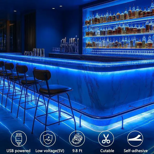 Alt view image 6 of 7 - Strip Lights USB 5V 9.8Ft 180 LED Strip Lights Cuttable 2835 SMD Super Bright with Self-Adhesive DIY for Cabinet Photo Frames Desks Monitor Shelves Decor (Blue)