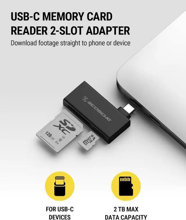Alt view image 2 of 6 - MCRA2 Dual Slot Memory Card Adapter for SD/Micro SD SDHC SDXC and RS-MMC Cards 2-in-1 High Speed USB-C Card Reader for iPhone 16 Android iPad MacBook Dash Camera Computer and More