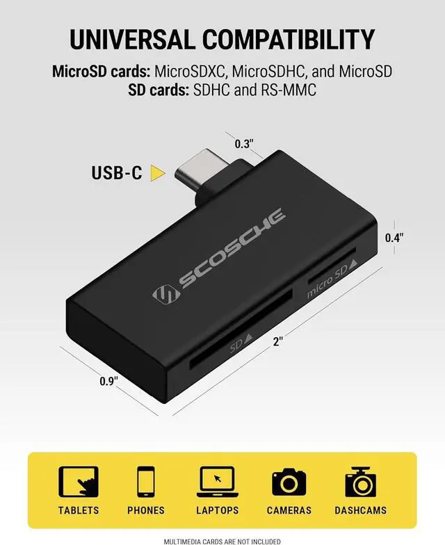 Alt view image 6 of 6 - MCRA2 Dual Slot Memory Card Adapter for SD/Micro SD SDHC SDXC and RS-MMC Cards 2-in-1 High Speed USB-C Card Reader for iPhone 16 Android iPad MacBook Dash Camera Computer and More