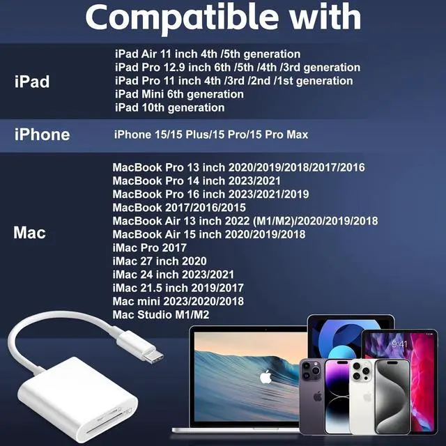 Alt view image 7 of 7 - SD Card Reader for iPhone 15/16/iPad/MacBook - USBC Dual Port Memory Card Reader Adapter Compatible with Canon/Nikon/Sony/Kodak Digital Cameras SD/MicroSD Plug & Play (No App Required)