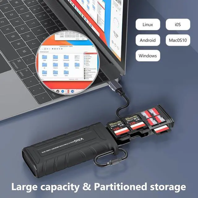 Alt view image 5 of 7 - VRIG High-Speed SD Card Reader USB 3.1 Type-C SD/TF Card Carrying Case Holder for Cameras Smartphones Drones Action Cameras