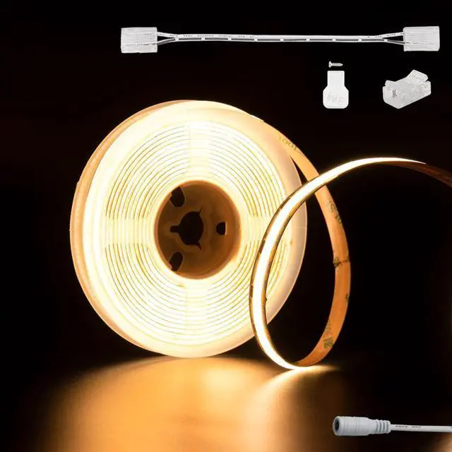 Main image of COB LED Strip Light 2700K DC12V 18ft/5.5m Warm White LED Tape Lights for Kitchen Home DIY Lighting Projects with 1pcs Connector Extension Wire(Power Supply Not Included)