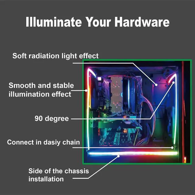 Alt view image 6 of 7 - Addressable RGB PC LED Strip AG-NEON-LS1 Diffused Silicon Rubber Tube Neon Strip for 5V 3-pin argb Header or AG-DRGB16 SignalRGB Controller(Not Included) Come with Magnetic Brackets