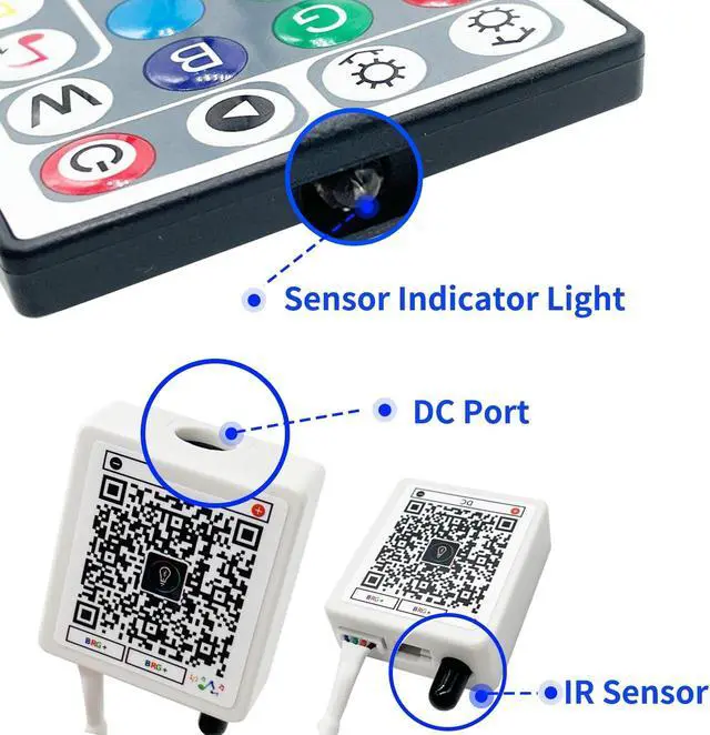Alt view image 4 of 6 - 44 Key RGB LED Strip Lights IR Remote Control Remote Receiver RGB LED Light Strip 24V Power Adapter for LED Lights