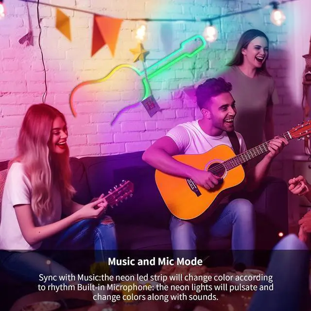 Alt view image 4 of 6 - 26FT LED Neon RGBIC Lights LED Lights with RF Remote & APP Control Flexible IP67 Waterproof Outdoor Music Sync DIY Design 24V LED Strip Lights for Gaming Livingroom Wall Christmas Decor