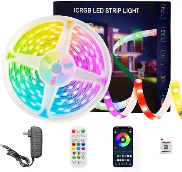 Main image of 100 ft(2 Rolls of 50ft) IC+RGB Led Lights for Bedroom Music Sync Color Changing Led Strip Lights with Remote App Control Led Strip Led Lights for Room Home Kitchen Decor Party