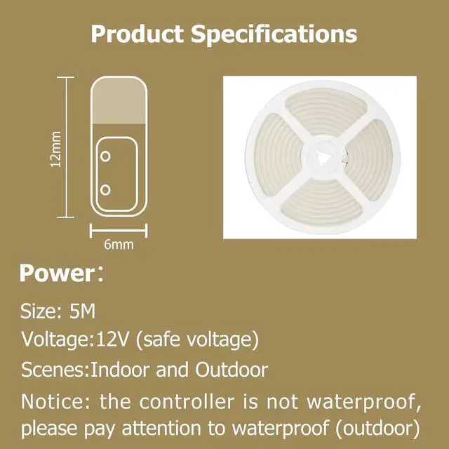 Alt view image 7 of 7 - Neon Rope Lights 16.4ft Rope Lights with Dimmable Remote and Adapter Waterproof Flexible Smart Led Strip Lights for Bedroom Super Bright DIY Neon Sign Indoor Outdoor Wall Decor Warm White