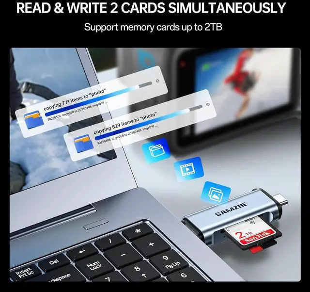 Alt view image 4 of 7 - SD Card Reader USB C USB 3.0 Micro SD Card Reader Memory Card Reader Adapter for SD SDHC SDXC MicroSD Compatible with iPhone 16 15 Pro/Pro Max  Android Computer PC MacBook iPad