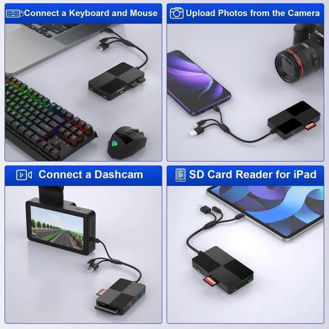 Alt view image 4 of 7 - Memory Stick Pro Duo Adapter 8-in-1 Multi-Card Reader with SD/TF/MS/CF/XD Slots & 3 USB 2.0 Ports Lightning+USB A+USB C Ports Memory Stick Pro Duo Reader for iPhone/iPad/Windows/MAC/Chrome OS