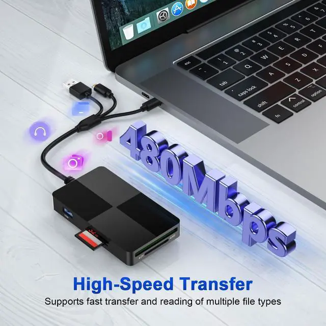 Alt view image 5 of 7 - Memory Stick Pro Duo Adapter 8-in-1 Multi-Card Reader with SD/TF/MS/CF/XD Slots & 3 USB 2.0 Ports Lightning+USB A+USB C Ports Memory Stick Pro Duo Reader for iPhone/iPad/Windows/MAC/Chrome OS