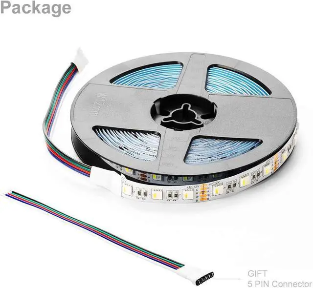 Alt view image 7 of 7 - 5050 RGBW RGB+Cool White(6000K-7000K) 4 Colors in 1 LED Tape Light DC12V 5m 16.4ft 60LED/m Multi-Colored IP30 White 12mm PCB for Bedroom Kitchen Home Decoration(No Adapter or Controller)