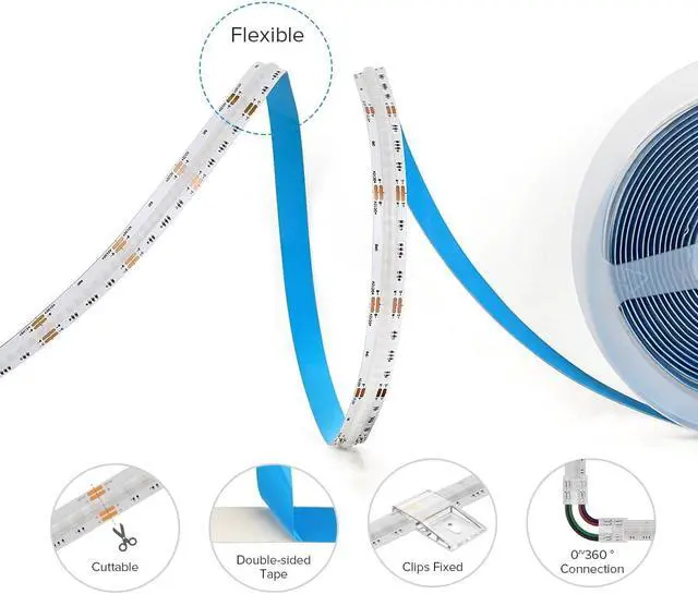 Alt view image 5 of 7 - FCOB COB RGB LED Strip 810LED/m 16.4FT DC12V Color Changing Flexible High Density Uniform Light 10mm Width for Bedroom Home Indoor Decor(No Adapter or Controller)