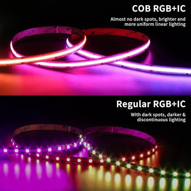 Alt view image 3 of 7 - RGB Smart IC COB LED Strip Light 18ft Addressable Chasing Color 12V LED Light Strip Multicolored Flexible RGB Lights for Party Decoration Home DIY Lighting Projects(NO Adapter or Controller)