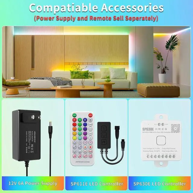 Alt view image 6 of 7 - RGB Smart IC COB LED Strip Light 18ft Addressable Chasing Color 12V LED Light Strip Multicolored Flexible RGB Lights for Party Decoration Home DIY Lighting Projects(NO Adapter or Controller)