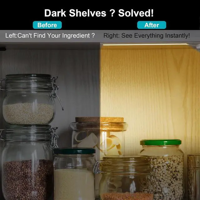 Alt view image 3 of 7 - 3 Pack Battery Powered COB LED Strip Lights - 15 Inch Cordless Under Cabinet Lighting Warm White 3000K Peel & Stick Lights for Shelves Closet Pantry RV