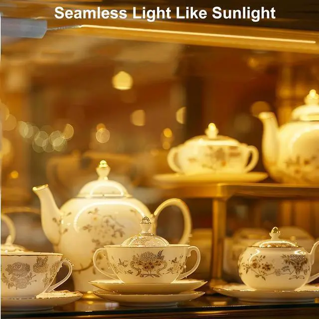 Alt view image 4 of 7 - 3 Pack Battery Powered COB LED Strip Lights - 15 Inch Cordless Under Cabinet Lighting Warm White 3000K Peel & Stick Lights for Shelves Closet Pantry RV