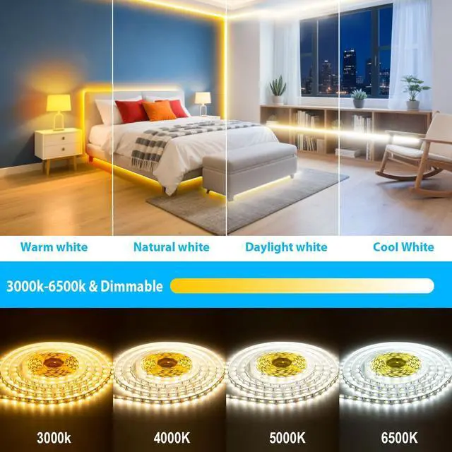 Alt view image 4 of 7 - White LED Strip Lights 3000K-6500K 66ft Dimmable Smart Strip Light Alexa Compatible 24V WiFi Flexible Tape LED with APP & RF Remote Cabinet Lighting Self-Adhesive for Room Kitchen