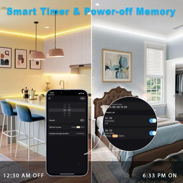 Alt view image 5 of 7 - White LED Strip Lights 3000K-6500K 66ft Dimmable Smart Strip Light Alexa Compatible 24V WiFi Flexible Tape LED with APP & RF Remote Cabinet Lighting Self-Adhesive for Room Kitchen