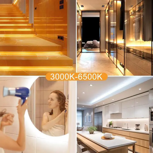 Alt view image 7 of 7 - White LED Strip Lights 3000K-6500K 66ft Dimmable Smart Strip Light Alexa Compatible 24V WiFi Flexible Tape LED with APP & RF Remote Cabinet Lighting Self-Adhesive for Room Kitchen