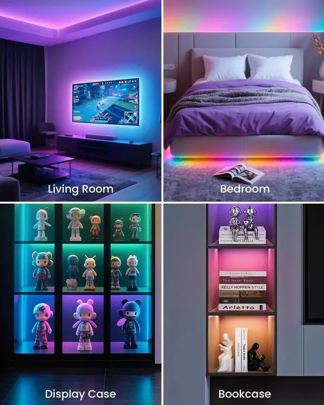 Alt view image 6 of 7 - 26.25ft RGB+IC LED Strip Lights for 75-100 Inch TV Backlight Behind TV with Music Sync Bluetooth APP & Voice Control 44 Scene Modes Ambient Lighting for Gaming Bedroom Living Room Mood Lighting