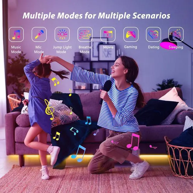 Alt view image 4 of 7 - Smart Voice Control Led Lights for Bedroom 100ft WiFi RGB Led Strip Lights Compatible with Alexa and Google Assistant Led Light Strip Music Sync 16 Million Colors Lights for Home Decor