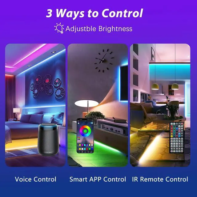 Alt view image 2 of 7 - Smart Voice Control Led Lights for Bedroom 100ft WiFi RGB Led Strip Lights Compatible with Alexa and Google Assistant Led Light Strip Music Sync 16 Million Colors Lights for Home Decor