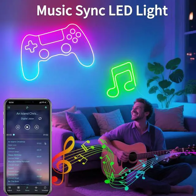 Alt view image 3 of 7 - LED Neon Lights6.6ft USB Powered LED Strip Lights5V Music Sync Color Changing Rope Light with APP ControlIP65 Waterproof RGB Rope Lights for BedroomCabinet Kitchen DIY Lighting