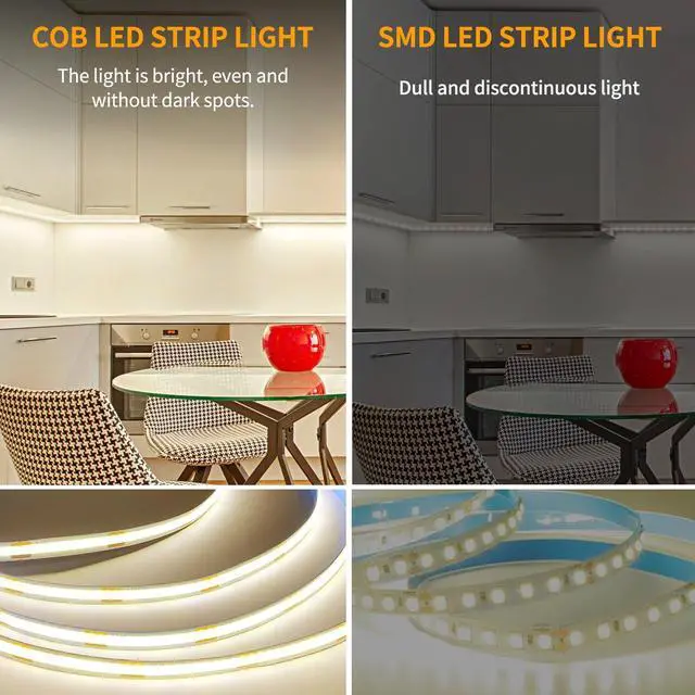 Alt view image 2 of 7 - COB LED Strip Lights 50ft 3000K DC 24V Dimmable Warm White Flexible LED Rope Lights for Bedroom with Remote and app Control LED Lights Strip for Living Room Shelf Cabinet