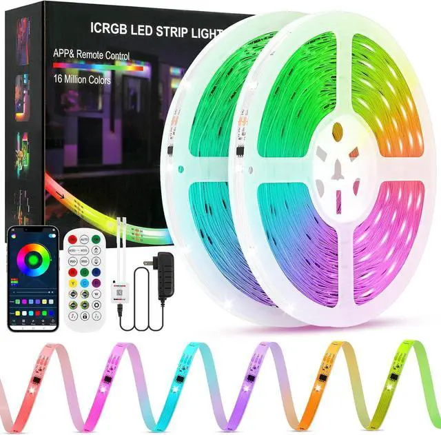 Main image of Led Lights for Bedroom IC+RGB 65.6FT Strip Lights 24Key Remote with App Control Music Sync Color Changing for Room Decor Party