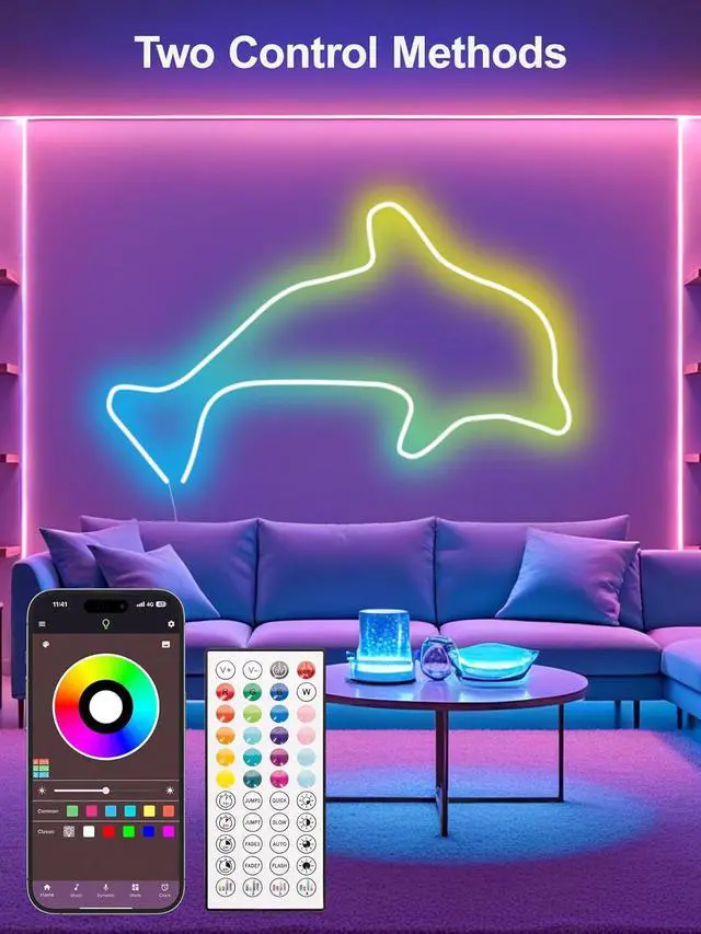 Alt view image 4 of 6 - Neon Rope Lights 20Ft RGB LED Strip Lights - App & Remote Control Music Sync IP67 Waterproof Flexible Cuttable Neon Lights for Bedroom Gaming Party Outdoor Decor Multiple Modes
