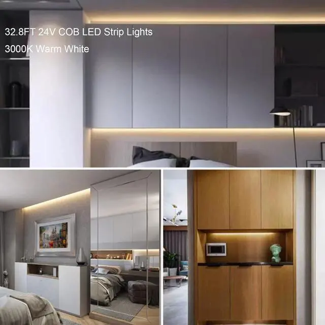 Alt view image 3 of 6 - COB LED Strip Lights 32.8ft 3000K DC 24V Dimmable Warm White Flexible LED Lights Strip for Bedroom with Remote and app Control LED Rope Lights for Living Room Shelf Cabine Bed