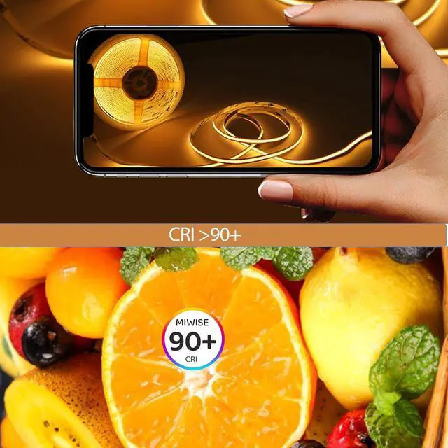 Alt view image 5 of 6 - COB LED Strip Lights 32.8ft 3000K DC 24V Dimmable Warm White Flexible LED Lights Strip for Bedroom with Remote and app Control LED Rope Lights for Living Room Shelf Cabine Bed