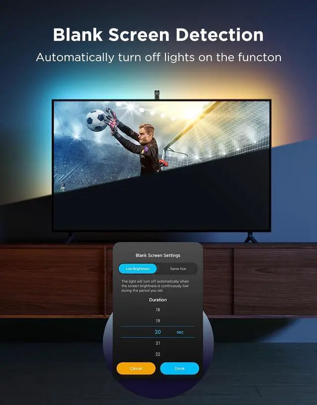 Alt view image 7 of 7 - TV Backlight 3 Lite with Fish-Eye Correction Function Sync to 55-65 Inch TVs 11.8ft RGBICW Wi-Fi LED Strip Lights with Camera 4 Colors in 1 Lamp Bead Voice and APP Control Adapter