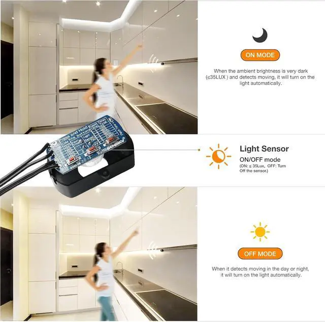 Alt view image 4 of 7 - 19.7ft/6m Motion Activated LED Strip Light Kit with FCC Listed Adapter for Gun Safe Under Cabinet Under Bed Pantry Kitchen Stairway Closet Lighting (Cool White Upgraded Version)
