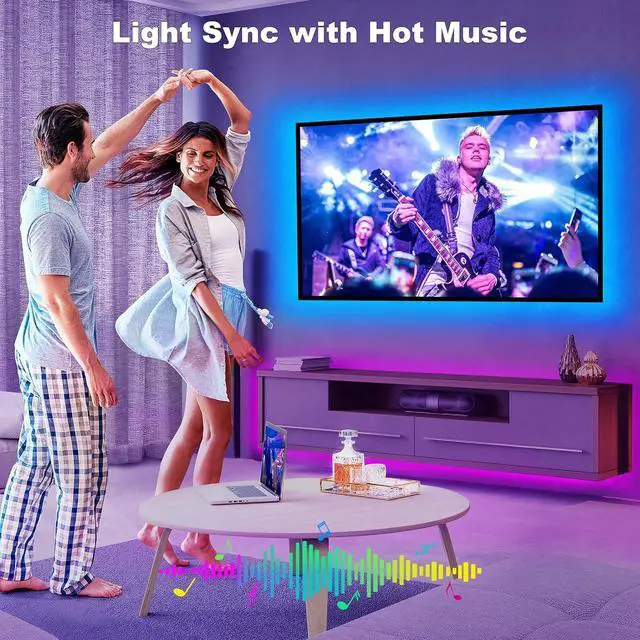 Alt view image 3 of 7 - Bluetooth RGBWW LED Lights for 70-75 Inch TV with App Control RGB+Tunable White 3000K-6500K TV LED Backlight with RF Remote Music Sync Indoor for TV Gaming