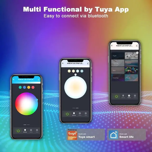 Alt view image 5 of 7 - Bluetooth RGBWW LED Lights for 70-75 Inch TV with App Control RGB+Tunable White 3000K-6500K TV LED Backlight with RF Remote Music Sync Indoor for TV Gaming