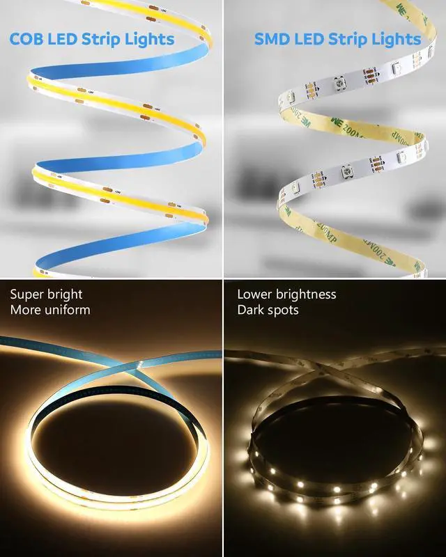 Alt view image 5 of 7 - 50FT LED Strip Lights COB 3000K Warm White Dimmable 24V LED Light Strip Kit High Density Bright Tape Lights with Power Supply for Cabinet Display Home DIY Lighting Projects CRI85+ 320LEDs/M