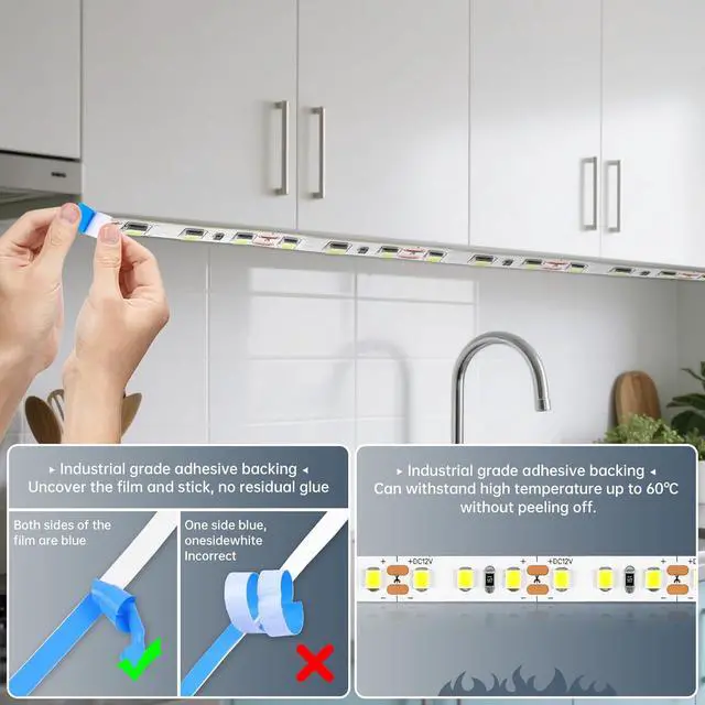 Alt view image 5 of 7 - LED Strip Lights 6500K Cool White 16.4ft Dimmable & Cuttable 600 LEDs High Brightness Strong Adhesive Backlight for Cabinet Kitchen Bedroom TV Backlight Decor (Cool White 16.4 ft)